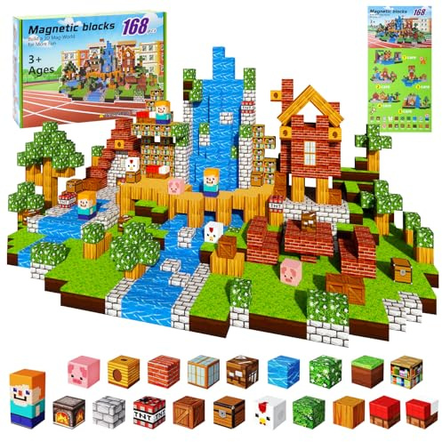 JaMalign Blocchi da costruzione magnetici, 168 pezzi, 2,5 cm/pezzo, blocchi da costruzione magnetici per bambini, giocattolo creativo Montessori da 4 5 6 7 anni, regali per ragazzi e ragazze