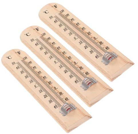 VANZACK Lot de 3 Thermomètres en Bois, Thermomètre D'intérieur et D'extérieur, Mesure de Température, Style Classique pour École et Chambre de Bébé