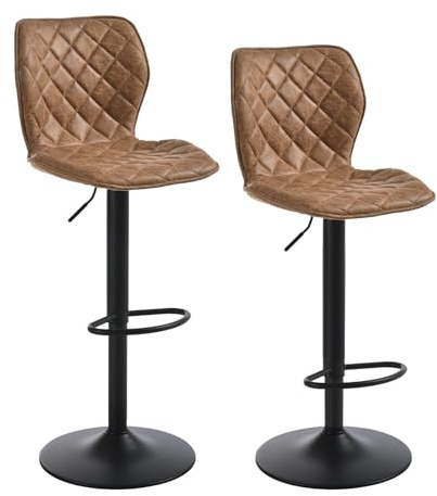 Goeurvant Barhocker 2er Set Barstuhl Höhenverstellbar mit Lehne & Fußstütze – 360°Drehbar PU Leder Gepolstert Barstühle mit Metallgestell für Küche Theke Esszimmer Wohnzimmer,Braun