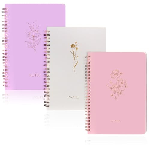 3 PCS Women's Aesthetic Spiral Notebook, Hardcover Line Horizontal Journal | Cute College Straight Journaling Notebook with Large Pocket Lined Pages, Men's and Women's Note Books, 3 Colors