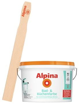 Alpina Bad- und Küchenfarbe in weiß matt inkl. Rührholz – Anti-Schimmel Wandfarbe für Feuchträume – ergiebig, gut deckend & reinigungsfähig – 1 Liter