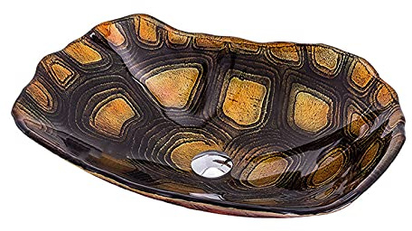HTTGDGDH Vasques De Salle De Bain À Poser Lavabo De Salle De Bain Lavabo en Verre Trempé Motif Tortue Robinet Cascade Peint À La Main Lavabo Vasque Lavabo De Salle De Bain Lavabo