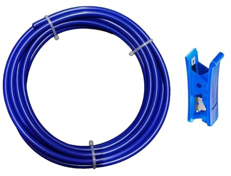 Tubo flessibile per frigorifero blu HUAZIZ da 10 metri, tubo flessibile di ingresso, tubo flessibile per osmosi per frigorifero affiancato, filtro per acqua, acquario, 1/4 (6,35 mm)con tagliatubi blu