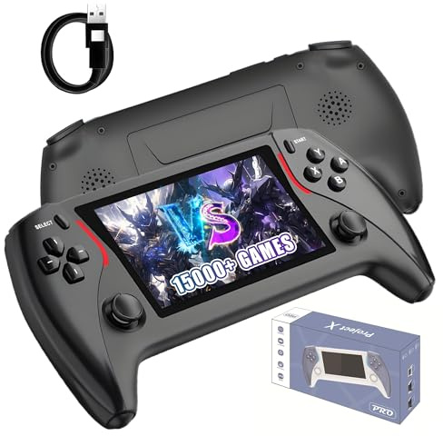 Project X PRO Console di Gioco Portatile Retrò Console Portatile 15000 Giochi 20 Emulatori,Schermo IPS da 4,3″ Console Retro Game,Collega la TV/Riproduzione video/Ascolto musica/E-book (Nero-64G)