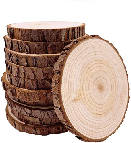 Unfinished Natural with Tree Bark Wood Slices 10 Pcs 11-12cm Disc Coasters Wood Coaster Pieces Craft Wood kit Circles Crafts Christmas Ornaments DIY Crafts with Bark for Crafts Rustic Wedding ORN