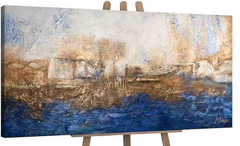 YS-Art Abstrakt Acrylbild auf Leinwand Marine blau gold minimalistisch