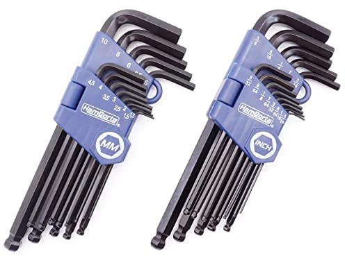 HemBorta® Innensechskant Satz 26 tlg mit Kugelkopf - Innensechskantschlüssel Set mit 12,7-10mm Metrisch Sechskantschlüssel und 3/64-3/8 Zoll Sechskantschlüs, Sechskantschlüssel Schlüssels