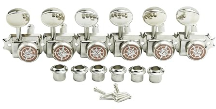 Guyker 6 Inline Vintage Guitar Lock String Tuners – Locking Tuning Key Pegs Machine Heads Replacement Parts for ST TL Style Electric, Folk or Acoustic Guitars – Nickel