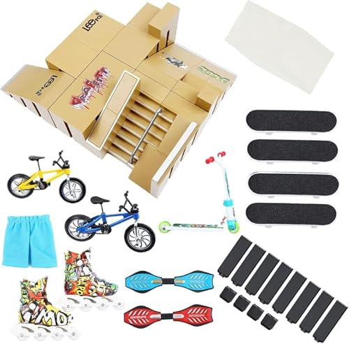 PLSOPPKG Kit di Rampe per Skateboard, kit da Allenamento con dita, Mini Skateboard da Dita con Rampa, Finger Skateboards Rampa, per Skateboard, Scooter e molto altro (8 parti)
