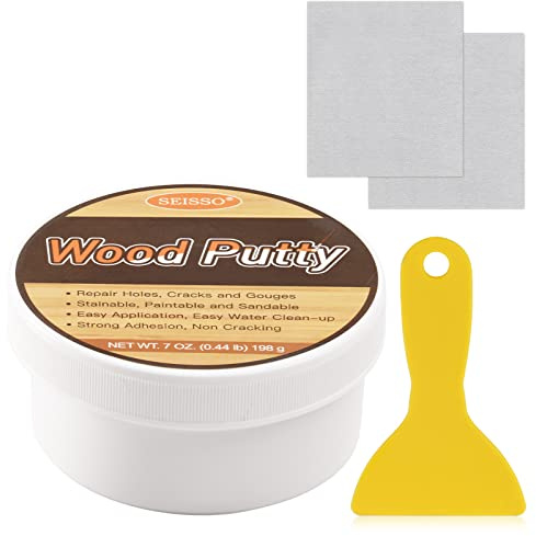 SEISSO Wood Putty, Water-Based Woods Filler, White Wooden Putty for Trim, Woods Filler Paintable, Stainable, Wooden Furniture Repair kit - Restore Wooden Table, Cabinet, Floors, Door