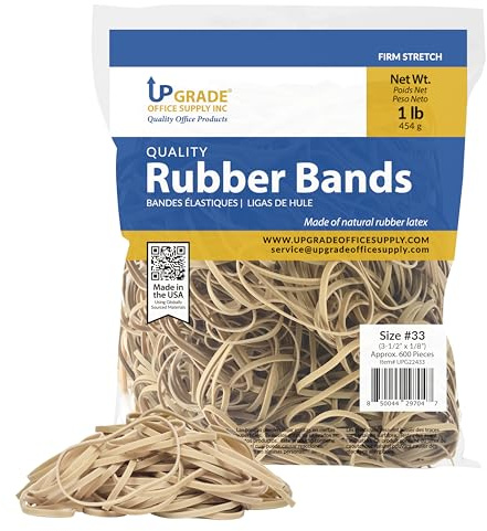 Upgrade Office Supply Rubber Bands, Office Supplies, Size #33 (3-1/2 in x 1/8 in), 600 Bands, 1 lb Bag, USA