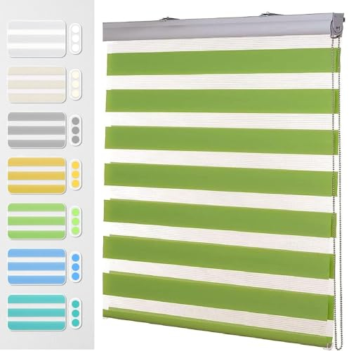 Tragbare Verdunkelungsrollo 100 x 320 cm innen lichtdurchlässig & verdunkelnd, Dachfenster Rollo Duo Rollo Fenster Rollo mit Bohren für Fenster und Tür, Grün
