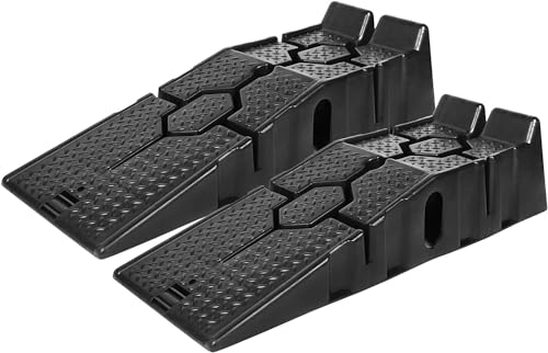 HENGMEI Auffahrrampe PKW Hebebühne Auto Kunststoff Auffahrkeile KFZ Rampe bis 2.5 Tonnen KFZ-Auffahrt Plattform 2er Set Hebebühne für Wohnmobil mit Überfahrschutz
