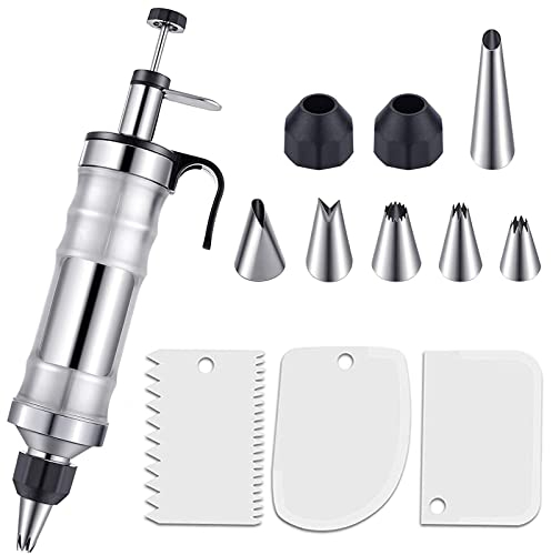 Vilike Cake Decorating Kit, Stainless Steel Icing Piping Kit with 6 Nozzles & 3 Scrapers for Cupcake, Dessert, Portable Frosted Piping Nozzles Set for Beginners & Lovers(Black)