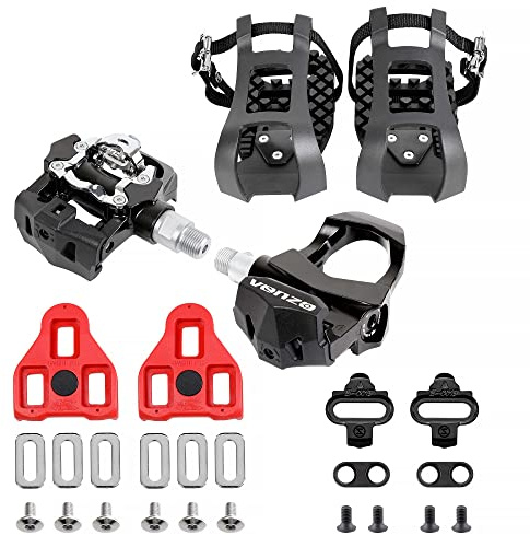 VENZO 3 in 1 Look Delta, Toe Cage, SPD Compatible with Indoor Exercise Fitness Cycling Bike Bicycle Pedals