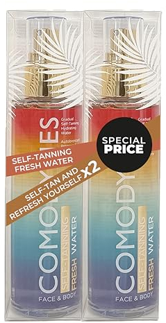 Comodynes Duplo Fresh Water Selbstbräuner, natürlich, progressiv, erfrischend und feuchtigkeitsspendend, für alle Hauttypen, 2 x 100 ml