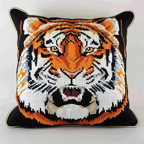 Kitquiver Knüpfkissen Set Tiger Knüpffaden Set (43X43cm) DIY Knüpfen Set Kissen Bastelset Knüpfen Handwerksset Kissen DIY Bastelset für Anfänger für die Sofa-Heimdekoration