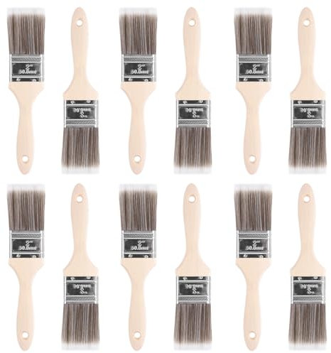 LDHHYH 12 Stück Pinselset Lasurpinsel 50mm, Flachpinsel Lackpinsel Holz Set, Malerpinsel Lackierpinsel Flachpinsel Für Fechten, Dekorieren, Malen