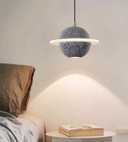 AstrizLamp Creative Planet Pendelleuchte LED Kinderzimmer Rund 3-Farben Dimmbar Lampe Decke Modern Beton KüCheninsel Chandelier HöHenverstellbar Gelb Leuchte, für Schlafzimmer, Esszimmer, Wohnzimmer