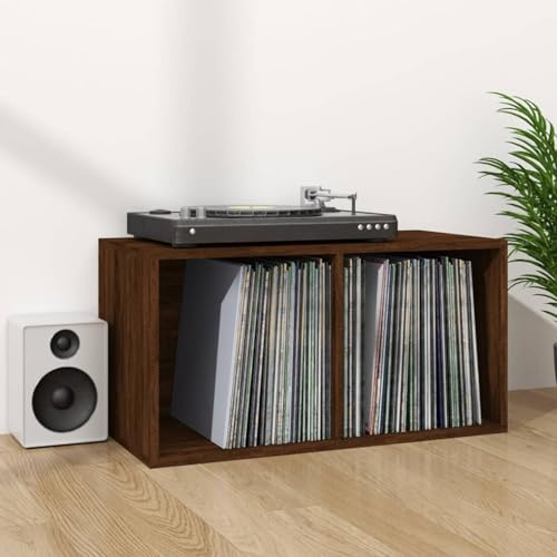 ShGaxin Caisse pour disques en vinyle contreplaqué, boîte à vinyles, organiseur en vinyle, mallette de rangement en vinyle, marron 71 x 34 x 36 cm