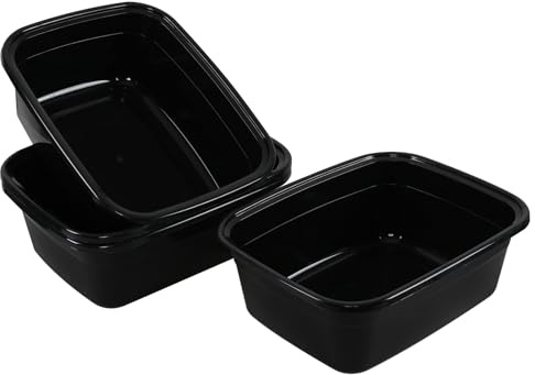 Aninhao 12 Litre Rectangular Washing Up Bowl for Sink, Black Plastic Dish Wash Basin, 4 Pack