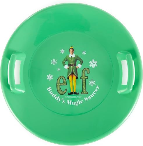 Slippery Racer Heavy-Duty Cold Resistant Downhill Pro Adults and Kids Plastic Outdoor Winter Saucer Disc Snow Sled with Handles (Buddy/ELF, 1)