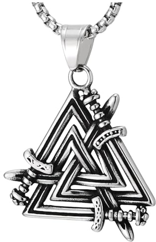 Hombre Acero Nórdico Valknut Colgante Collar con Espada Detalle, Nórdica Vikingo Símbolo