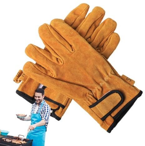 Guantes de Piel sintética, Guantes de Estufa de leña ignífugos, Guantes aislantes de Piel de Espesada para Altas temperaturas, Ideales para el Camping y protección contra el Calor Intenso