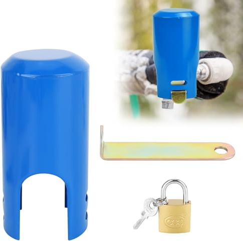 RUCUDIM Tapa de Bloqueo Ahorro de Agua, Sistema de Bloqueo de Grifo de Metal al Aire Libre, Grifo al Aire Libre Sistema de Bloqueo, Manguera de Jardín y Cubierta de Ahorro de Agua (Azul)