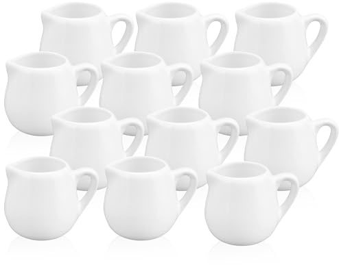 YKUKIZEE 12 Pcs Ceramic Small Milk Jug with Handle 110 ml, White Porcelain Creamer Jug Serving Pitcher, 3.5 oz Mini Gravy Pouring Jugs for Coffee Cream Sauce Kitchen Bar