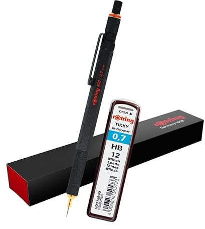 rOtring 800 Druckbleistift, 0,7 mm, Schwarz, mit extra Tikky Minenminen, HB, 0,7 mm, 1904446