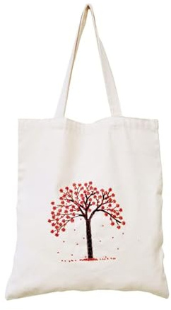 HMLFDC Sticken Set Erwachsene Anfänger, Stickset Tasche mit Baummuster, Kreuzstich Tasche Stickerei Set, Embroidery Tote Bag mit Stickrahmen, Farbfäden, Anleitung und Werkzeug