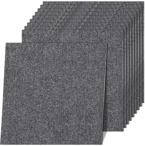30Pcs Piastrelle Moquette Autoadesive, 30cm Tappeto Pavimento Adesiva Interni Ritagliabili Resistente Lavabili, Tappeti Antiscivolo Grigio Scuro Staccare Attaccare Facili per Camera Soggiorno Ufficio