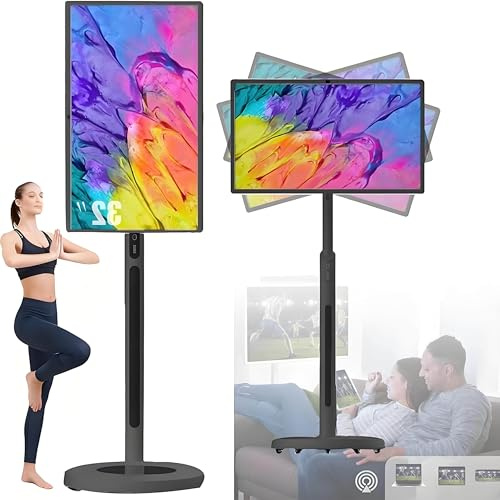 Televisor PortáTil Inteligente Con Ruedas 21,5/24/27/32Pulgadas | Monitor PortáTil Pantalla TáCtil | Almacenamiento 4Gb+64Gb/8Gb+128Gb| RotacióN Completa |Para Hogar Y Oficina 32in8G+128GBlack