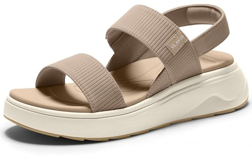 Vilanva Women's platform sandals Comfortable Cushioned Walking Shoes with Soft Insole Backstrap Casual Open Toe Summer Sandals Taupe Size 8