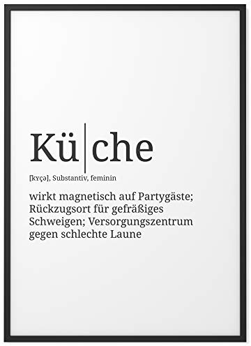 Papierschmiede® Definition: Küche – Poster Wandbild mit Rahmen (optional), Küchendeko Wanddeko Kunstdruck Deko Küchenposter Spruch schwarz weiß