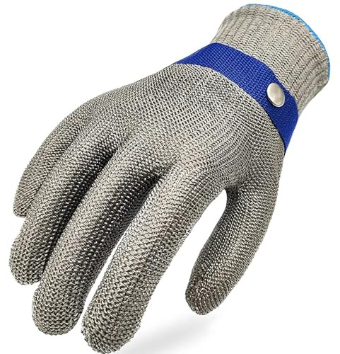 TS SAFETY HAND PROTECTOR 2.0 ANSI A9 Cut Resistant Gloves Stainless Steel Mesh Metal Wire Glove Durable Rustproof Reliable Cutting Glove for Meat Processing, Food Cutting (Large