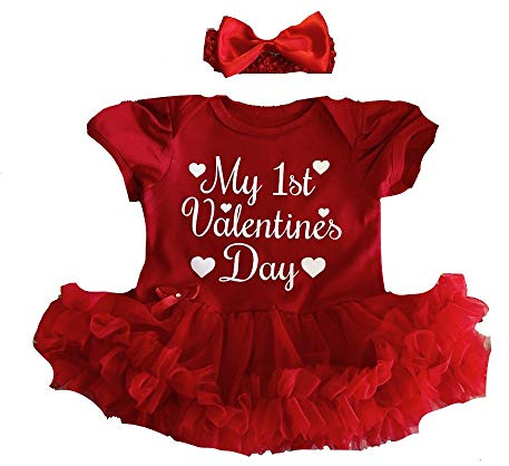 Little Secrets Clothing Baby Girl's My 1st Valentines Day Red Tutu Romper with Headband (6-12 Months)
