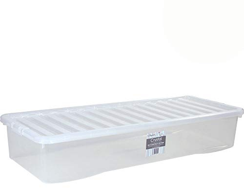 BOÎTE DE RANGEMENT SOUS LE LIT 18 CM DE HAUT - 1 pièce 55 litres - Boîte de rangement avec couvercle - 99x40x18cm - CONTACT ALIMENTAIRE - transparent clair - empilable - Boîte en plastique Organiseur
