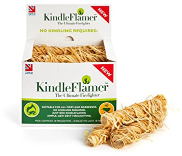 KindleFlamer Grill- und Kaminanzünder mit Anzündholz 18 STK. I Anzündwolle I 2-in-1 Anzünder Holzwolle für Pizzaofen, Feuerschale, Kamin & BBQ Grill