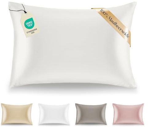 Dreamzie Kissenbezüge Seide - 50x70 cm - Gewicht 19 Momme 100% Reine Maulbeerseide Doppelseitig - Seidenkissenbezug für Haar und Haut, Anti-Aging, Anti-Bettwanzen - Elfenbein