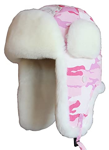 WHSPORT Wintermütze mit Ohrenklappen, Fellmütze, Fliegermütze hält warm beim Skifahren, Schlittschuhlaufen und Anderen Outdoor-Aktivitäten ​erhältlich (Color : Pink, Size : 58-60CM/22.83-23.62IN)