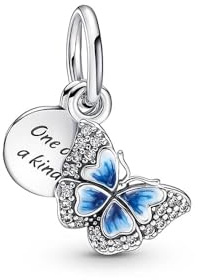 Pandora Moments Colgante con diseño de mariposa con circonita cúbica transparente, esmalte azul matizado y blanco