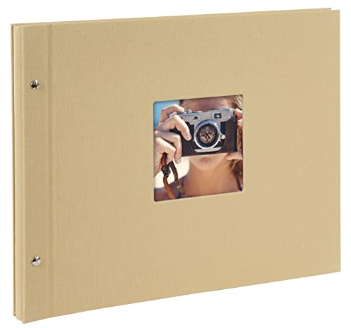 goldbuch 28606 Schraubalbum Bella Vista Beige, Fotobuch 39 x 31 x 2,5 cm | Erweiterbares Fotoalbum mit Bildausschnitt, hellbraunen Leinen-Einband, 40 weißen Seiten & Pergamin, Made in Germany