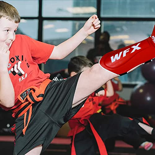 Barn skenbensskydd MMA ben fotskydd junior muay thai spark boxning pojkar och flicka skydd (röd)