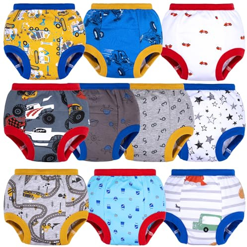 BIG ELEPHANT 10 Pack Toddler Potty Training Pants, Absorbent Underwear for Baby Boys, 3T