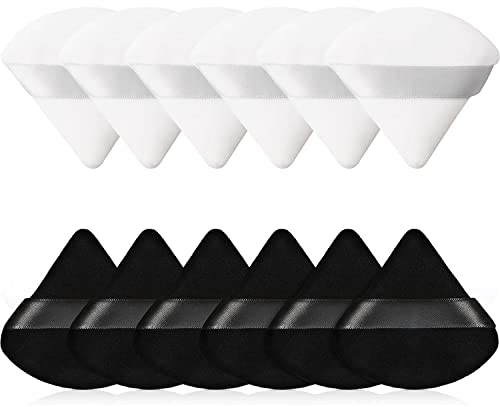 12 Stück Puderquaste Dreieck Puderquaste Weiche Make-up Puderquaste Wiederverwendbare Puderquaste Dreieck Trocken Nass Velour Puff für Loses Puder Tägliches Make-up Foundation Creme (Schwarz & Weiß)