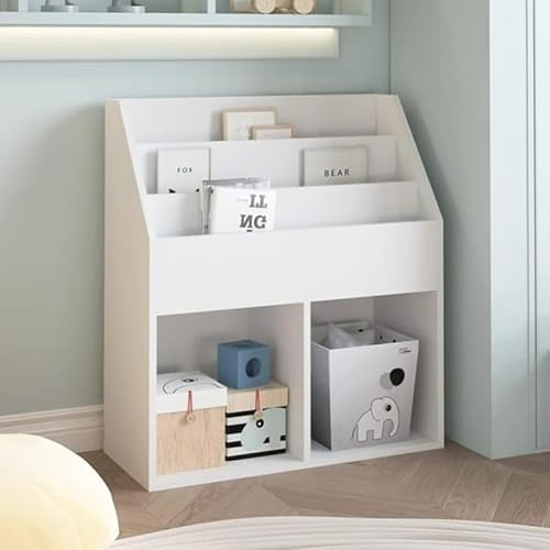 BAKAJI Libreria Per Cameretta Bambini Struttura in Legno Scaffale Con Ripiani Porta Giocattoli Libri e Riviste Design Moderno Arredamento Camera Bimbi Colore Bianco (79 x 72 x 32 CM)