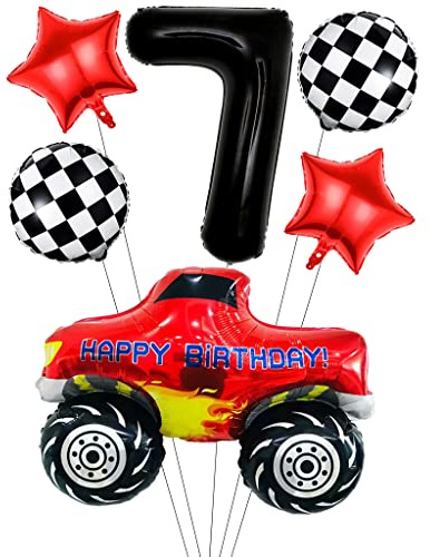 Liitata Rennwagen Luftballon Set Rennauto 7. Kinder Geburtstag Deko Zahl 7 Folienballon Schwarz Großes Rennwagen Luftballons Zielflagge Ballon Stern Ballon für Junge Geburtstag Party Motto Party Deko