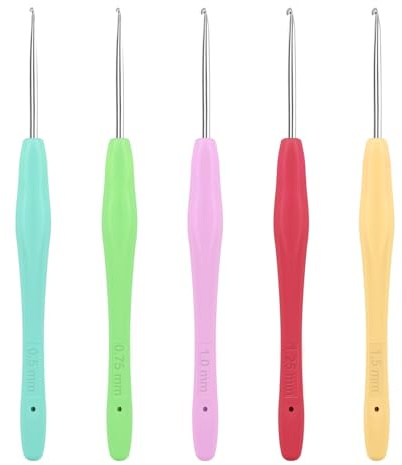 5PCS Aiguilles à Crochet Set, 5 crochets de 0,5 mm, 0,75 mm, 1,0 mm, 1,25 mm, 1,5 mm